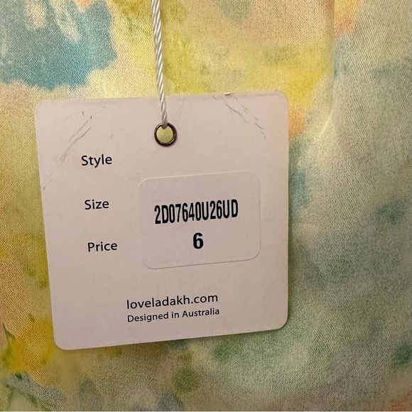 NEW Ladakh Watercolor Chiffon Sleeveless Maxi Dress 6 sundress flowy yellow blue - Picture 10 of 10